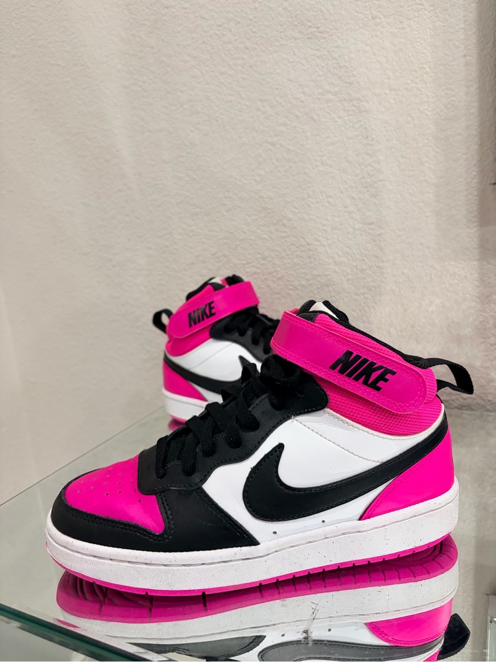 Nike Kids High-Top Sneakers in Hot Pink, Black & White - Picture 2 of 4